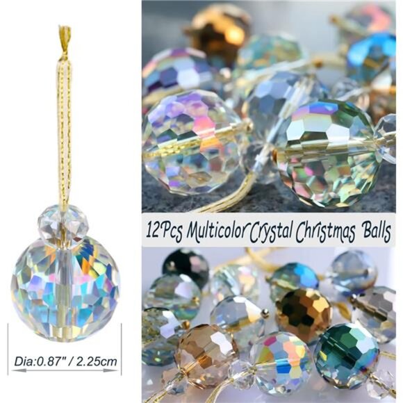 12 Pcs Multicolor Crystal Glass Christmas Balls Ornaments, 0.87" Mini Colorful - Picture 2 of 7